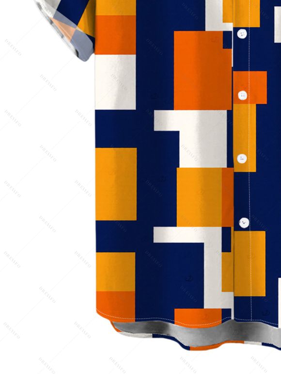 Men's Vacation Shirt Colorblock Geometric Print Button Up Casual Shirt - multicolor A 5XL