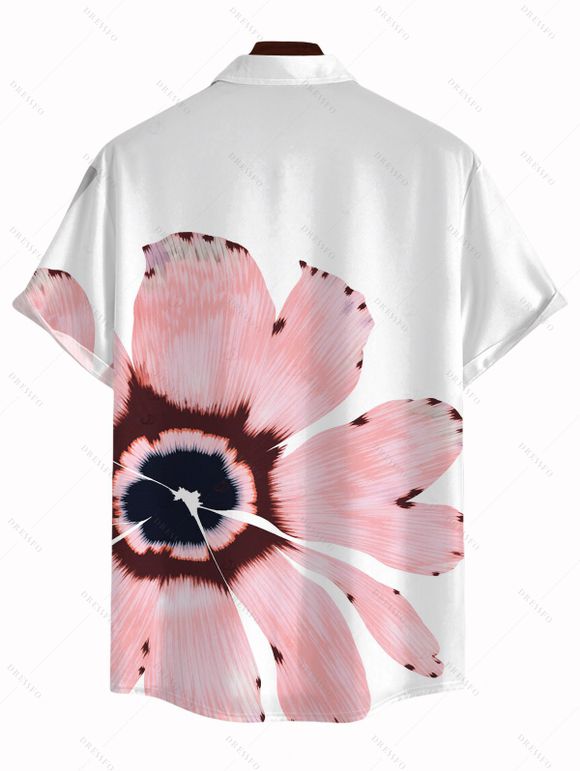 Men's Vacation Shirt Watercolor Anemone Floral Print Button Up Shirt - Blanc 5XL