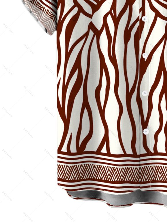 Men's Vacation Shirt Colorblock Ethnic Geometric Wavy Zebra Print Button Up Shirt - Blanc 3XL