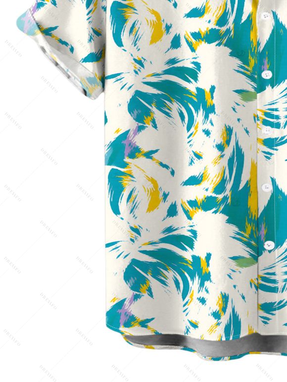 Men's Vacation Shirt Tie Dye Abstract Feather Brushstroke Print Button Up Shirt - Turquoise Foncée 5XL