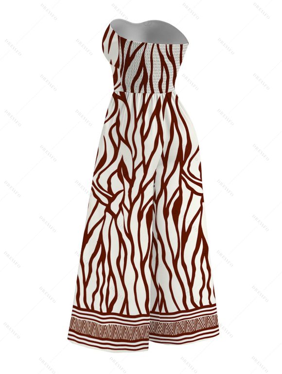 Vacation Jumpsuit Colorblock Ethnic Geometric Wavy Zebra Print Tied Pocket Off the Shoulder Jumpsuit - Blanc XXXL | US 16