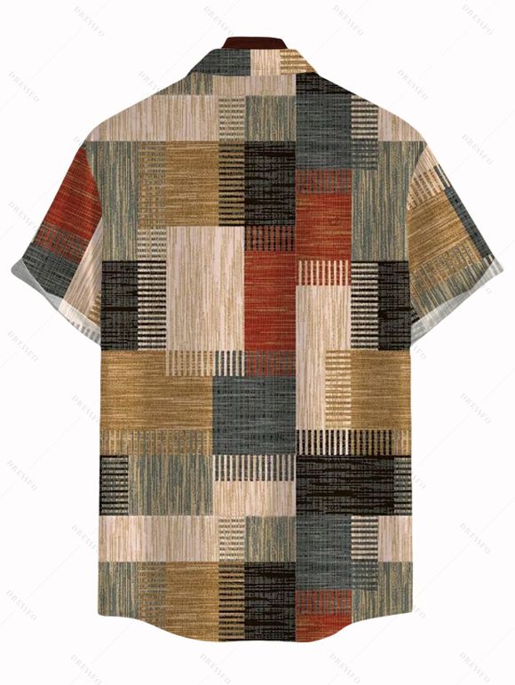 Men's Vacation Shirt Vintage Colored Plaid Print Button Up Shirt - Brun 3XL