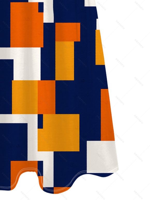 Vacation Dress Colorblock Geometric Print Spaghetti Strap A Line Mdi Dress - multicolor A XXXXXL | US 20
