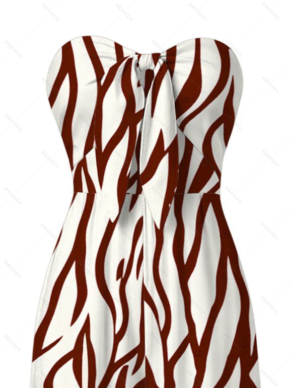 Vacation Couple Outfit Colorblock Ethnic Geometric Wavy Zebra Print Tied Pocket Off the Shoulder Jumpsuit and Shirt Set - Blanc S | US 4