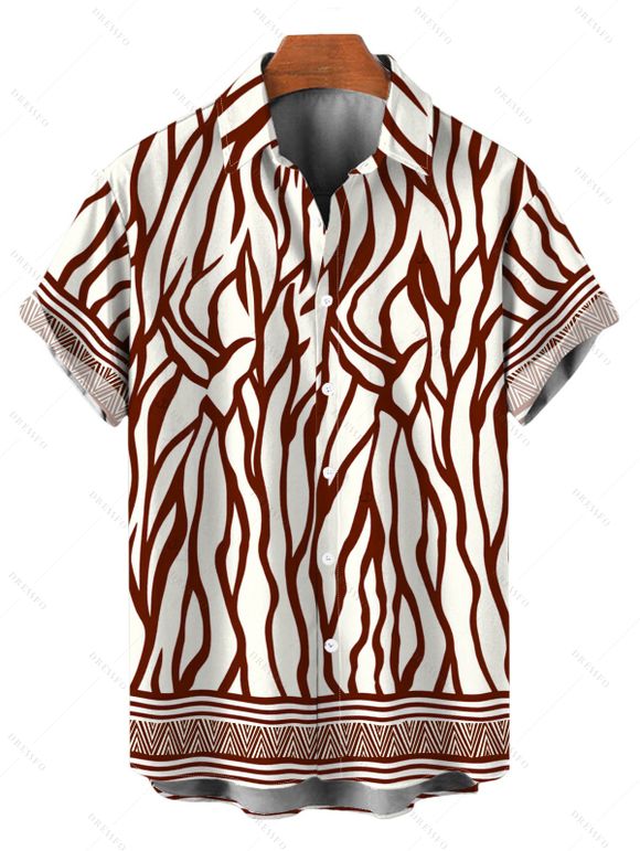Vacation Couple Outfit Colorblock Ethnic Geometric Wavy Zebra Print Tied Pocket Off the Shoulder Jumpsuit and Shirt Set - Blanc S | US 4