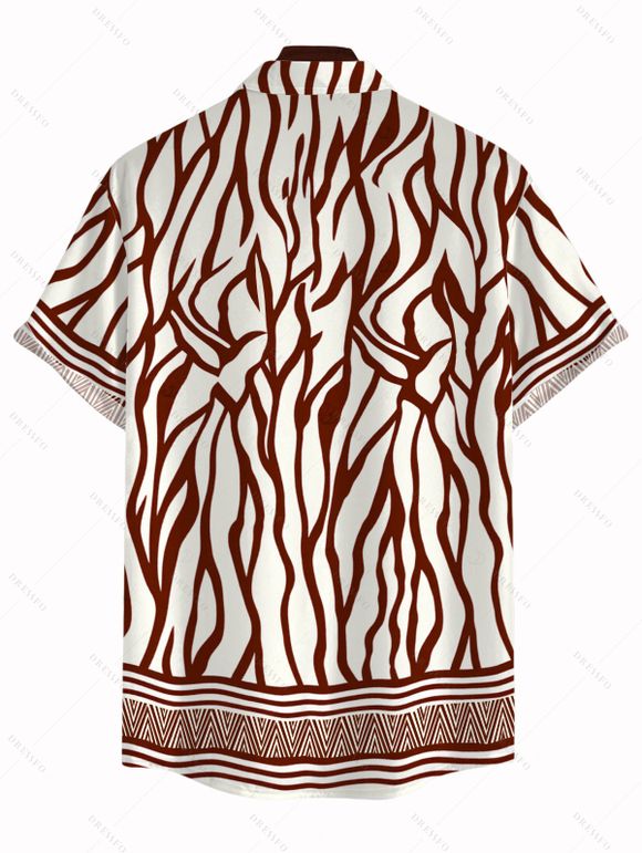 Vacation Couple Outfit Colorblock Ethnic Geometric Wavy Zebra Print Tied Pocket Off the Shoulder Jumpsuit and Shirt Set - Blanc S | US 4