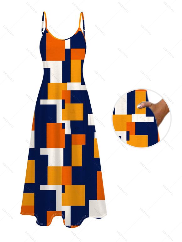 Vacation Couple Outfit Colorblock Geometric Print Spaghetti Strap A Line Mdi Dress and Shirt Set - multicolor A S | US 4