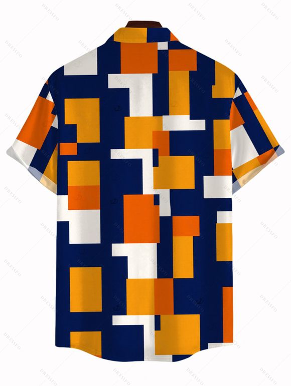 Vacation Couple Outfit Colorblock Geometric Print Spaghetti Strap A Line Mdi Dress and Shirt Set - multicolor A S | US 4