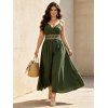 Ethnic Style Vacation Dress Solid Color Sheer Lace Panel Scalloped Spaghetti Strap Maxi Dress - PLANT GREEN S | US 4