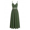 Ethnic Style Vacation Dress Solid Color Sheer Lace Panel Scalloped Spaghetti Strap Maxi Dress - PLANT GREEN L | US 8-10