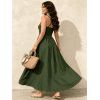 Ethnic Style Vacation Dress Solid Color Sheer Lace Panel Scalloped Spaghetti Strap Maxi Dress - PLANT GREEN XL | US 12