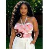 Vacation Halter Tank Top Watercolor Anemone Floral Print Cinched Cropped Tank Top - Blanc XL | US 12