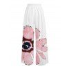 Vacation Pants Watercolor Anemone Floral Print Pocket Belt Wide Leg Pants - Blanc XXXXXL | US 20