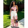 Vacation Pants Watercolor Anemone Floral Print Pocket Belt Wide Leg Pants - Blanc XXL | US 14