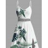 Hawaiian Vacation Dress Tropical Flower Monstera Leaf Print Lace Hollow Out Slit Dress - Vert M | US 6