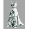 Hawaiian Vacation Dress Tropical Flower Monstera Leaf Print Lace Hollow Out Slit Dress - Vert XXXXXL | US 20