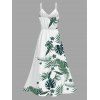 Hawaiian Vacation Dress Tropical Flower Monstera Leaf Print Lace Hollow Out Slit Dress - Vert XXXXXL | US 20
