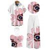 Vacation Couple Outfit Watercolor Anemone Floral Print Cinched Cropped Halter Tank Top Pocket Belt Wide Leg Pants and Shirt Set - Blanc S | US 4