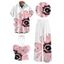 Vacation Couple Outfit Watercolor Anemone Floral Print Cinched Cropped Halter Tank Top Pocket Belt Wide Leg Pants and Shirt Set - Blanc S | US 4