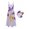 Vacation Couple Outfit Hand‑Drawn Iris Floral Print Spaghetti Strap Dress and Shirt Set - Violet clair S | US 4