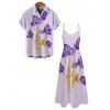 Vacation Couple Outfit Hand‑Drawn Iris Floral Print Spaghetti Strap Dress and Shirt Set - Violet clair S | US 4