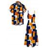 Vacation Couple Outfit Colorblock Geometric Print Spaghetti Strap A Line Mdi Dress and Shirt Set - multicolor A S | US 4