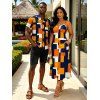 Vacation Couple Outfit Colorblock Geometric Print Spaghetti Strap A Line Mdi Dress and Shirt Set - multicolor A S | US 4