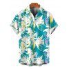 Vacation Couple Outfit Tie Dye Abstract Feather Brushstroke Print Twisted Cut Out Slit Halter Dress and Shirt Set - Turquoise Foncée S | US 4