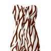 Vacation Couple Outfit Colorblock Ethnic Geometric Wavy Zebra Print Tied Pocket Off the Shoulder Jumpsuit and Shirt Set - Blanc S | US 4