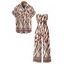 Vacation Couple Outfit Colorblock Ethnic Geometric Wavy Zebra Print Tied Pocket Off the Shoulder Jumpsuit and Shirt Set - Blanc S | US 4