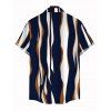 Vacation Couple Outfit Colorblock Abstract Wavy Stripe Print Tied Pocket Off the Shoulder Jumpsuit and Shirt Set - Cadetblue S | US 4