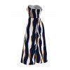 Vacation Couple Outfit Colorblock Abstract Wavy Stripe Print Tied Pocket Off the Shoulder Jumpsuit and Shirt Set - Cadetblue S | US 4