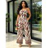 Vacation Jumpsuit Colorblock Ethnic Geometric Wavy Zebra Print Tied Pocket Off the Shoulder Jumpsuit - Blanc S | US 4