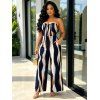 Vacation Jumpsuit Colorblock Abstract Wavy Stripe Print Tied Pocket Off the Shoulder Jumpsuit - Cadetblue S | US 4
