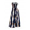 Vacation Jumpsuit Colorblock Abstract Wavy Stripe Print Tied Pocket Off the Shoulder Jumpsuit - Cadetblue XXXL | US 16