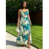 Vacation Halter Dress Tie Dye Abstract Feather Brushstroke Print Twisted Cut Out Slit Dress - Turquoise Foncée XL | US 12