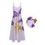 Vacation Dress Hand‑Drawn Iris Floral Print Spaghetti Strap A Line Mdi Dress - Violet clair XXXL | US 16