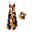 Vacation Dress Colorblock Geometric Print Spaghetti Strap A Line Mdi Dress - multicolor A XL | US 12