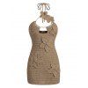 Vacation Cover-up Crochet Flower See Through Hollow Out Bodycon Cover-up - café S | US 4