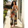 Vacation Jumpsuit Vintage Colored Plaid Print Tied Pocket Off the Shoulder Jumpsuit - Brun XXXL | US 16