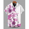 Hawaiian Vacation Couple Outfit Tropical Flower Monstera Leaf Print Lace Hollow Out Slit Dress and Shirt Set - Rose Vif S | US 4