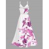 Hawaiian Vacation Couple Outfit Tropical Flower Monstera Leaf Print Lace Hollow Out Slit Dress and Shirt Set - Rose Vif S | US 4