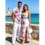 Hawaiian Vacation Couple Outfit Tropical Flower Monstera Leaf Print Lace Hollow Out Slit Dress and Shirt Set - Vert S | US 4