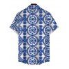 Vacation Couple Outfit Porcelain Mandala Print Button Up Shirt and Pocket Belt Wide Leg Pants Set - Bleu S | US 4