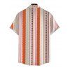 Bohemian Vacation Couple Outfit Arrow Geometric Striped Print Button Up Shirt and Belt Pocket Wide Leg Pants Set - Orange S | US 4