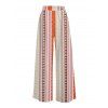Bohemian Vacation Couple Outfit Arrow Geometric Striped Print Button Up Shirt and Belt Pocket Wide Leg Pants Set - Orange S | US 4