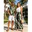 Vacation Couple Outfit Wavy Abstract Geometric Print Button Up Shirt Pocket Belt Wide Leg Pants Set - Vert clair S | US 4