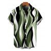 Vacation Couple Outfit Wavy Abstract Geometric Print Button Up Shirt Pocket Belt Wide Leg Pants Set - Vert clair S | US 4