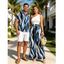 Vacation Couple Outfit Wavy Abstract Geometric Print Button Up Shirt Pocket Belt Wide Leg Pants Set - Vert clair S | US 4