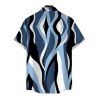 Vacation Couple Outfit Wavy Abstract Geometric Print Button Up Shirt Pocket Belt Wide Leg Pants Set - Bleu gris S | US 4
